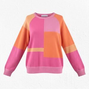 Vintage Y2K Jones New York Pink Orange Colorblock Crewneck Sweater Size Medium